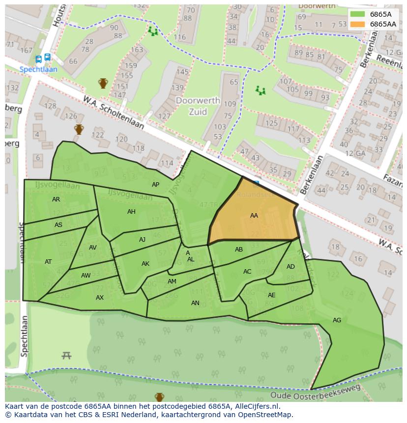 Afbeelding van het postcodegebied 6865 AA op de kaart.