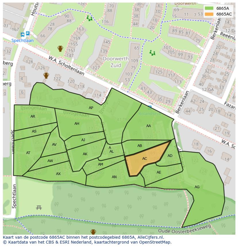 Afbeelding van het postcodegebied 6865 AC op de kaart.