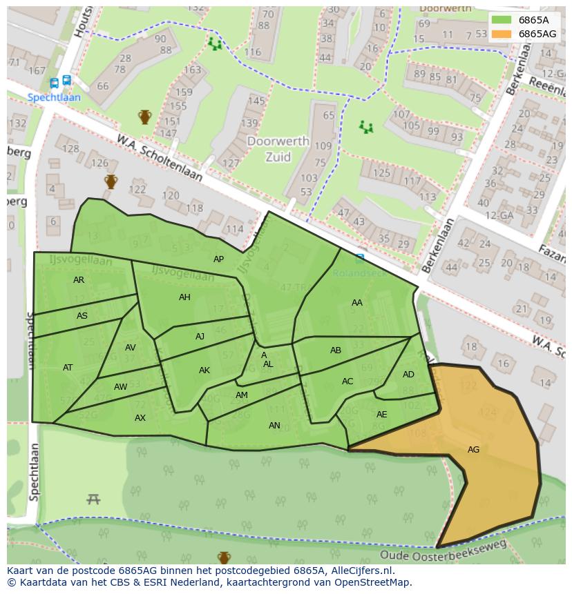 Afbeelding van het postcodegebied 6865 AG op de kaart.