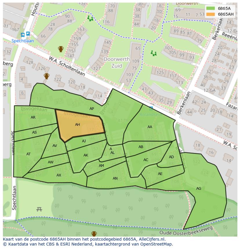 Afbeelding van het postcodegebied 6865 AH op de kaart.