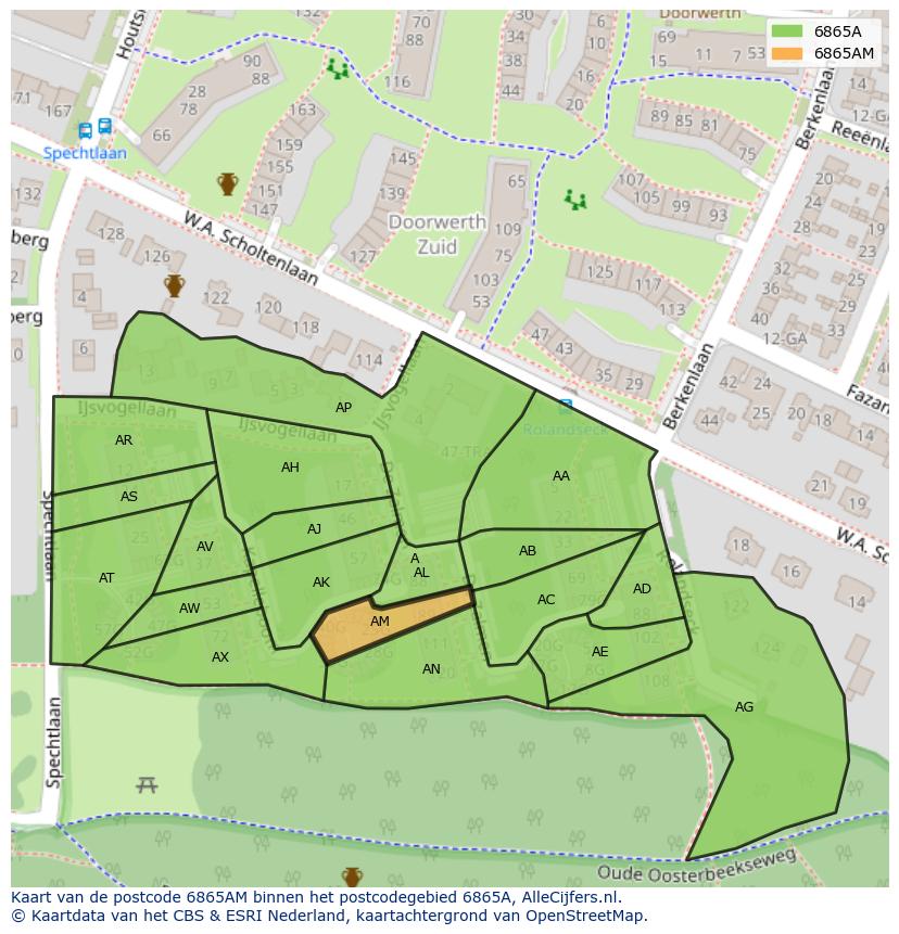 Afbeelding van het postcodegebied 6865 AM op de kaart.