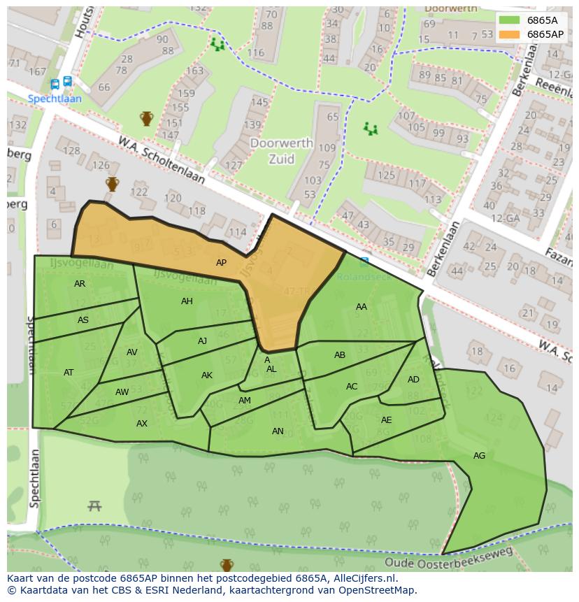 Afbeelding van het postcodegebied 6865 AP op de kaart.