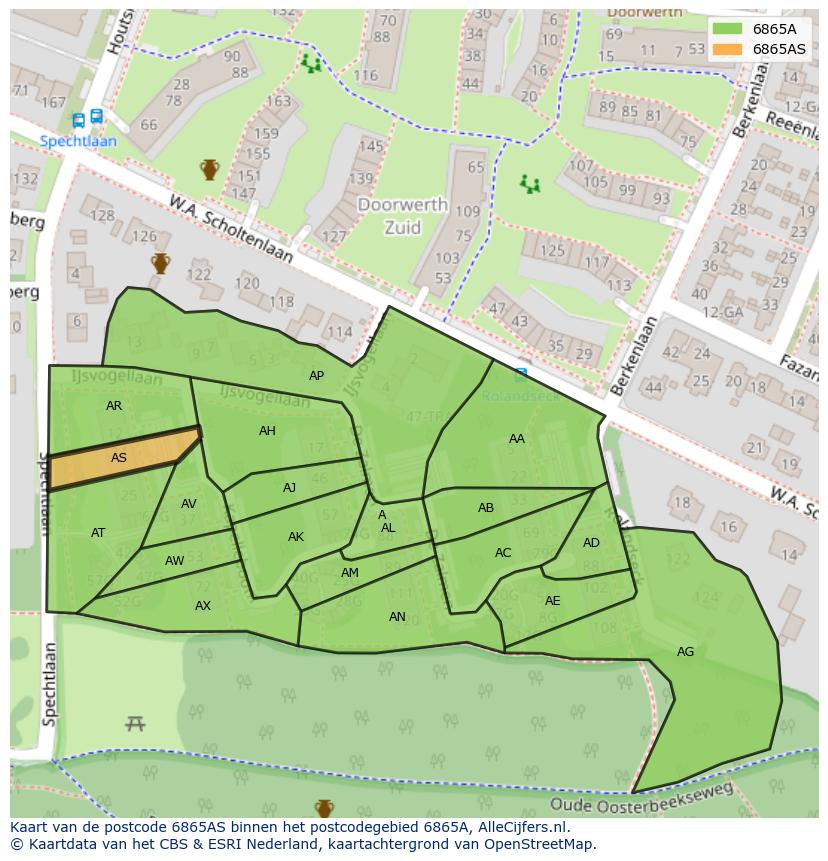 Afbeelding van het postcodegebied 6865 AS op de kaart.