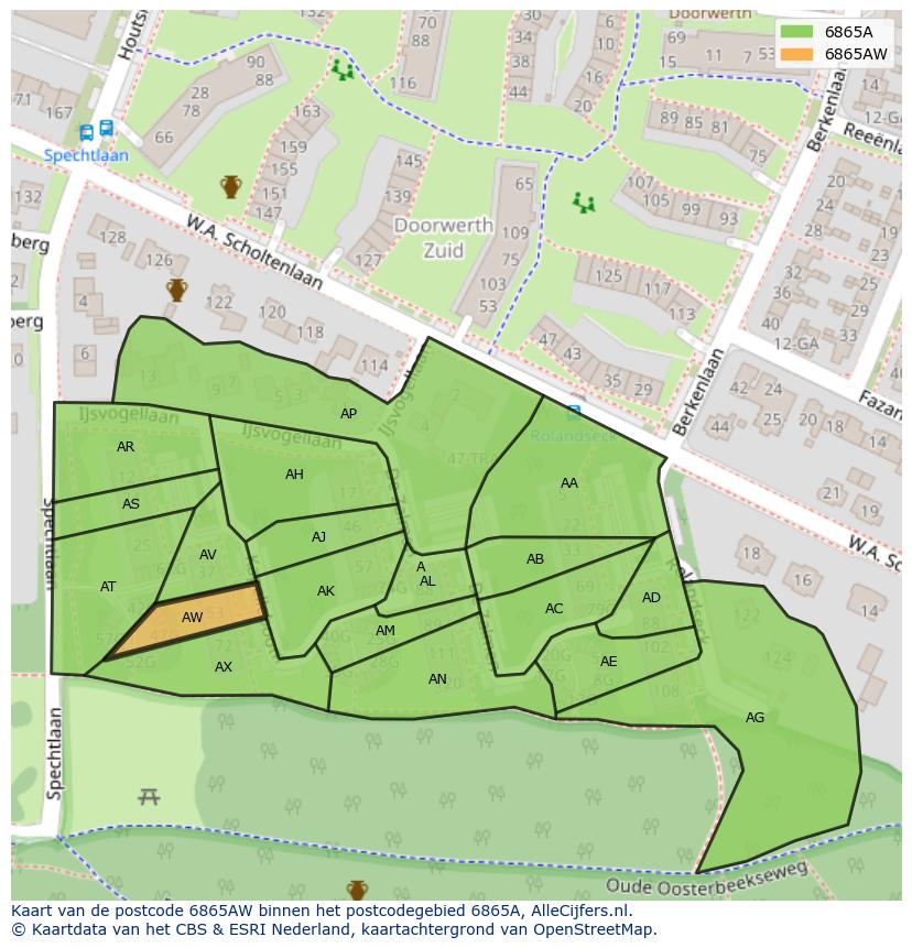 Afbeelding van het postcodegebied 6865 AW op de kaart.