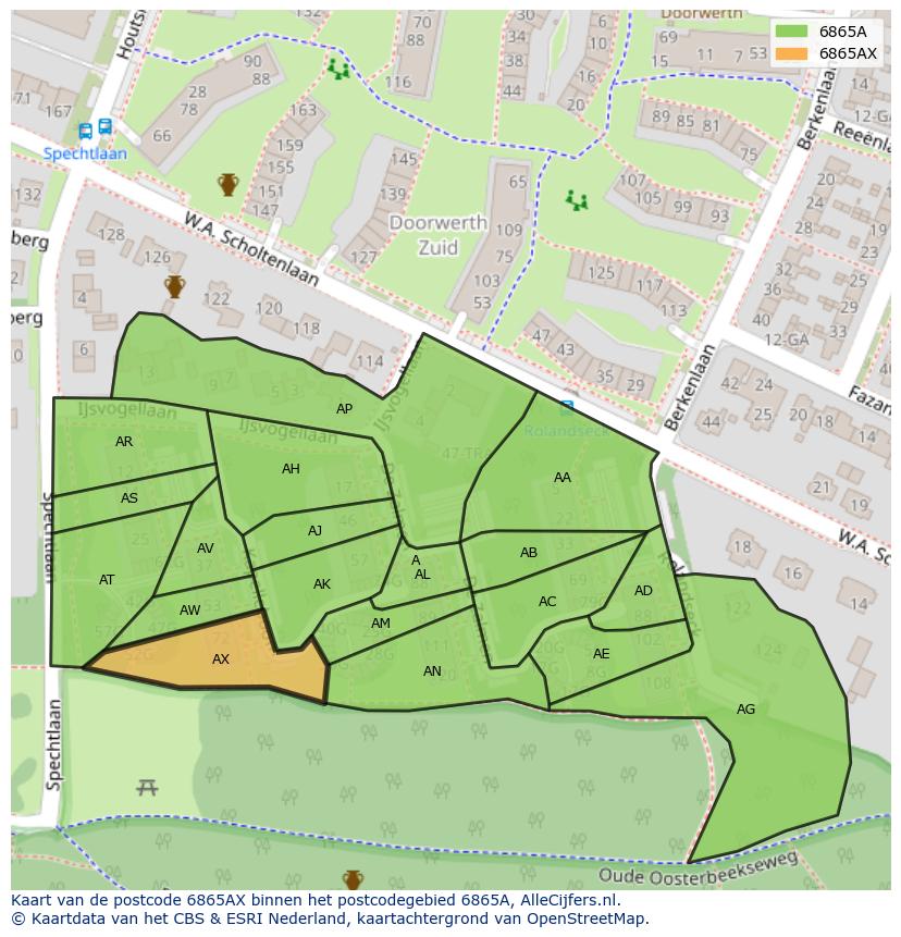 Afbeelding van het postcodegebied 6865 AX op de kaart.