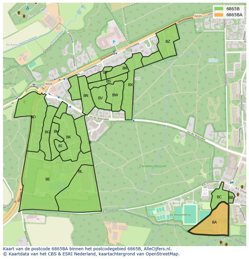 Afbeelding van het postcodegebied 6865 BA op de kaart.