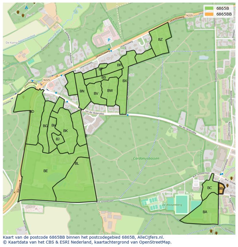 Afbeelding van het postcodegebied 6865 BB op de kaart.