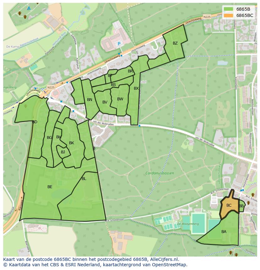 Afbeelding van het postcodegebied 6865 BC op de kaart.