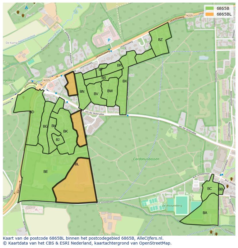 Afbeelding van het postcodegebied 6865 BL op de kaart.