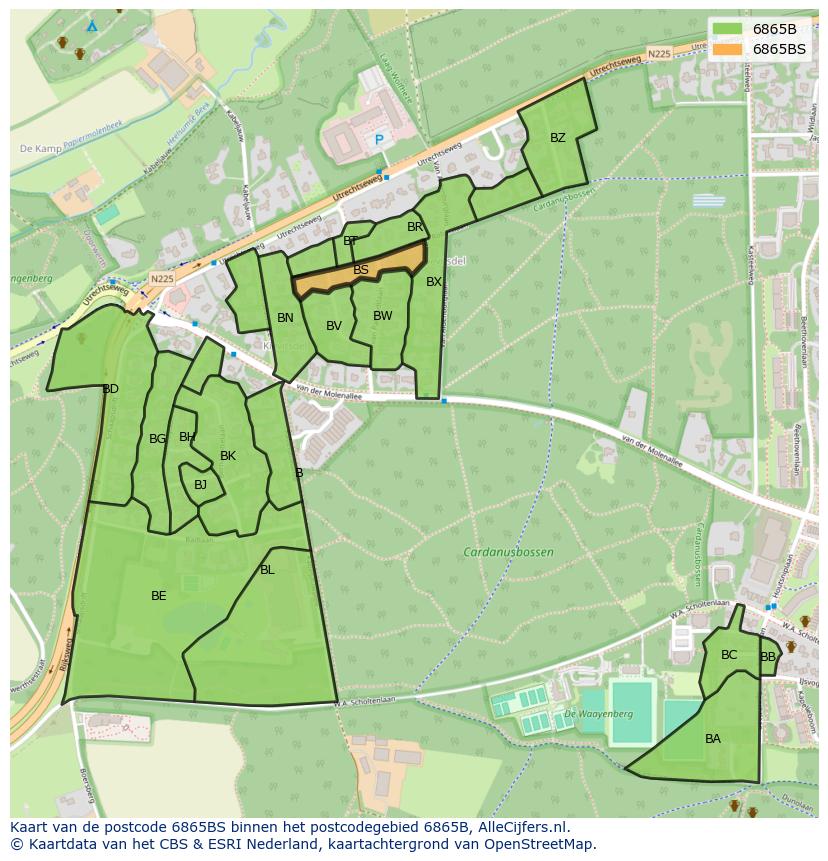 Afbeelding van het postcodegebied 6865 BS op de kaart.