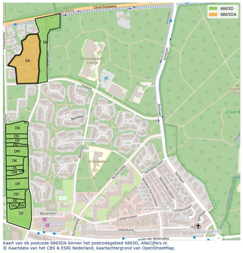 Afbeelding van het postcodegebied 6865 DA op de kaart.