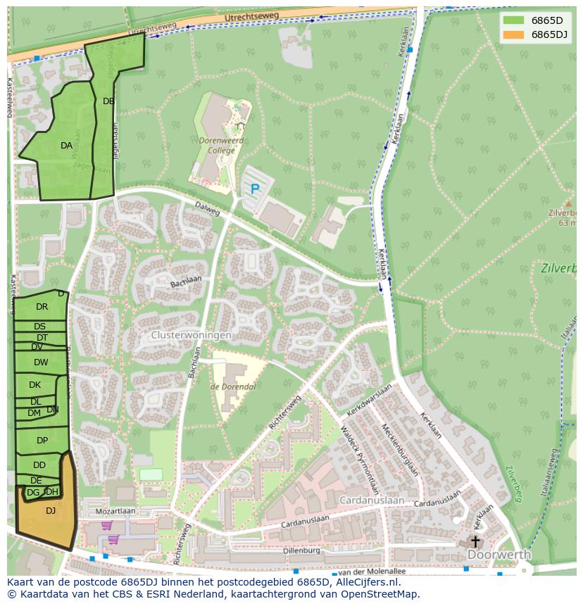 Afbeelding van het postcodegebied 6865 DJ op de kaart.