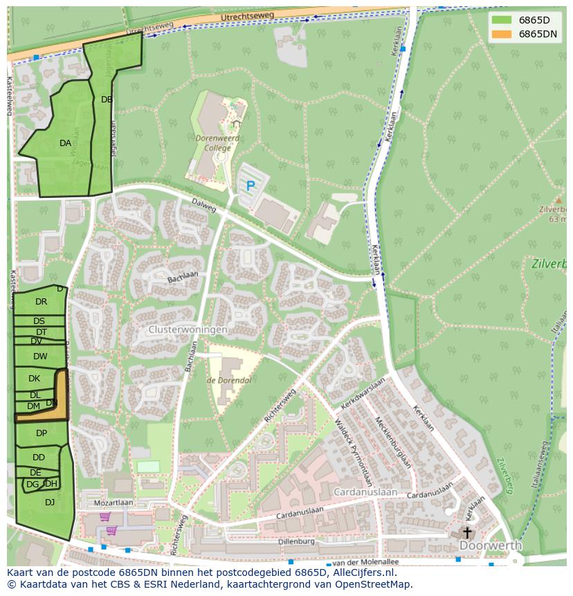 Afbeelding van het postcodegebied 6865 DN op de kaart.