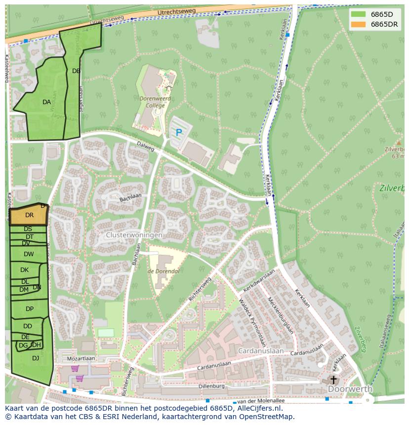 Afbeelding van het postcodegebied 6865 DR op de kaart.