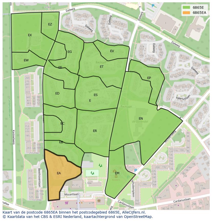 Afbeelding van het postcodegebied 6865 EA op de kaart.