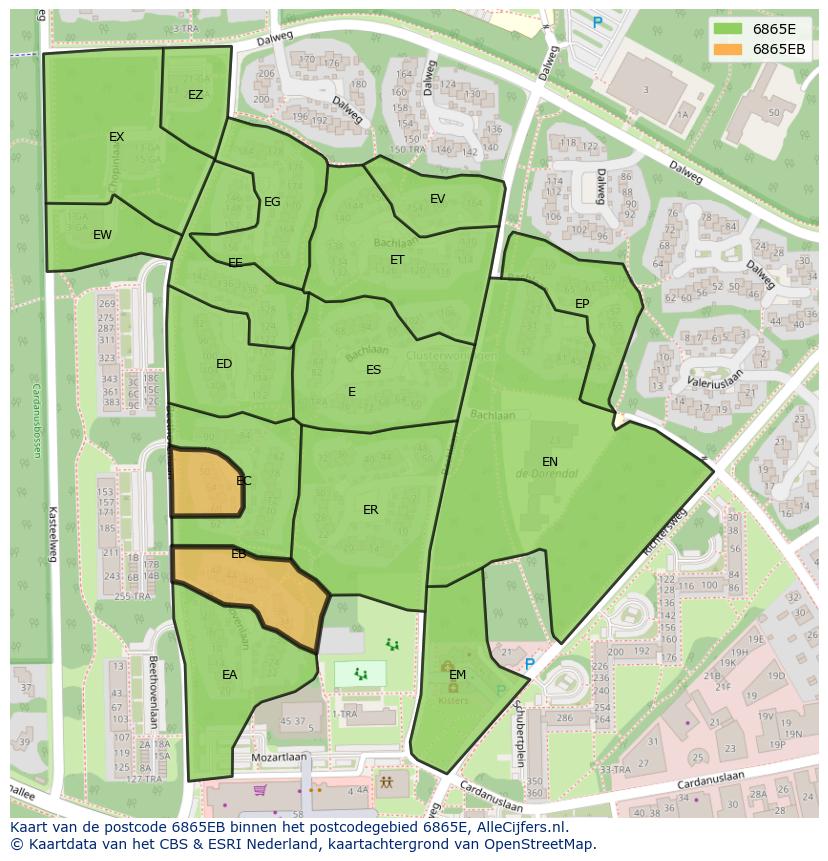 Afbeelding van het postcodegebied 6865 EB op de kaart.