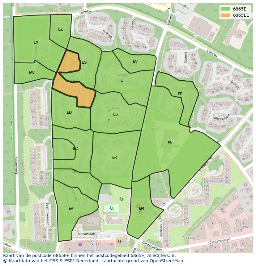 Afbeelding van het postcodegebied 6865 EE op de kaart.