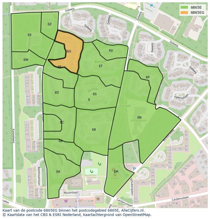 Afbeelding van het postcodegebied 6865 EG op de kaart.