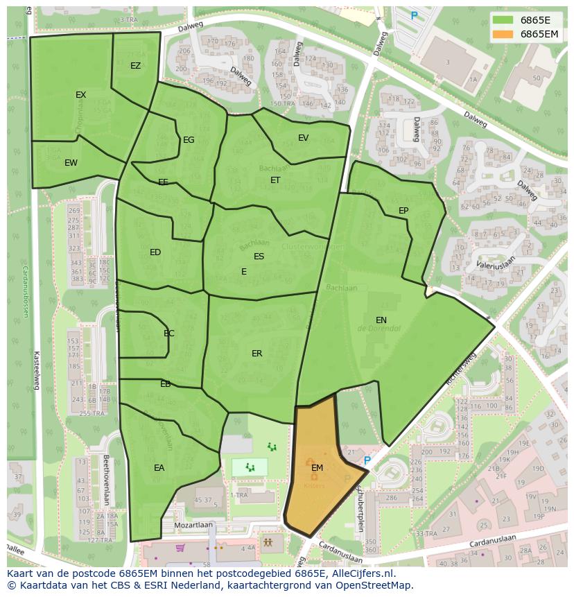 Afbeelding van het postcodegebied 6865 EM op de kaart.
