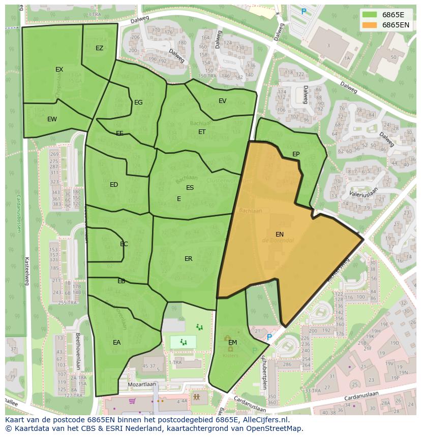 Afbeelding van het postcodegebied 6865 EN op de kaart.