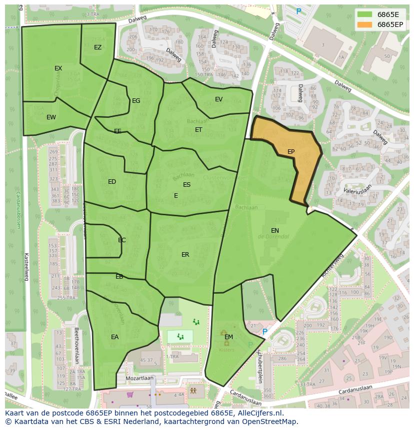 Afbeelding van het postcodegebied 6865 EP op de kaart.