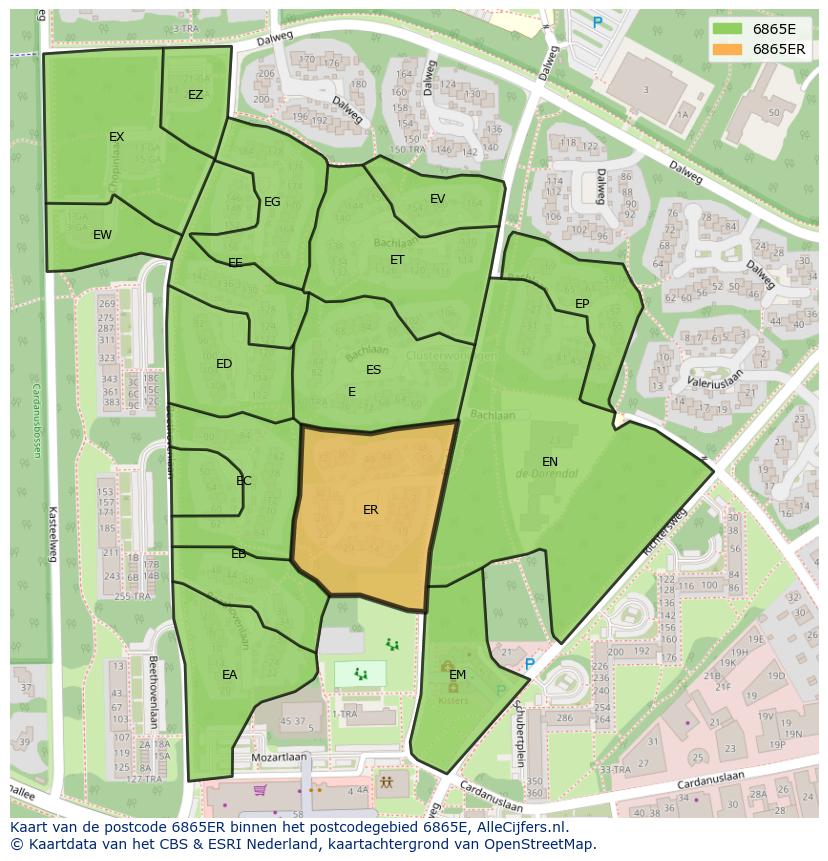 Afbeelding van het postcodegebied 6865 ER op de kaart.