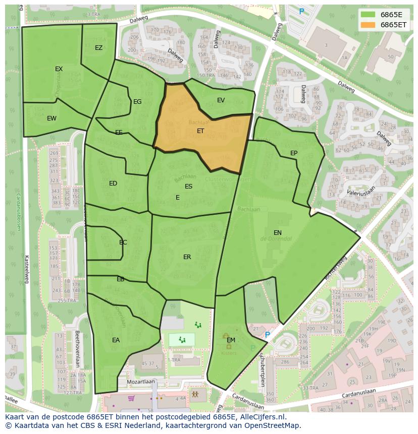 Afbeelding van het postcodegebied 6865 ET op de kaart.