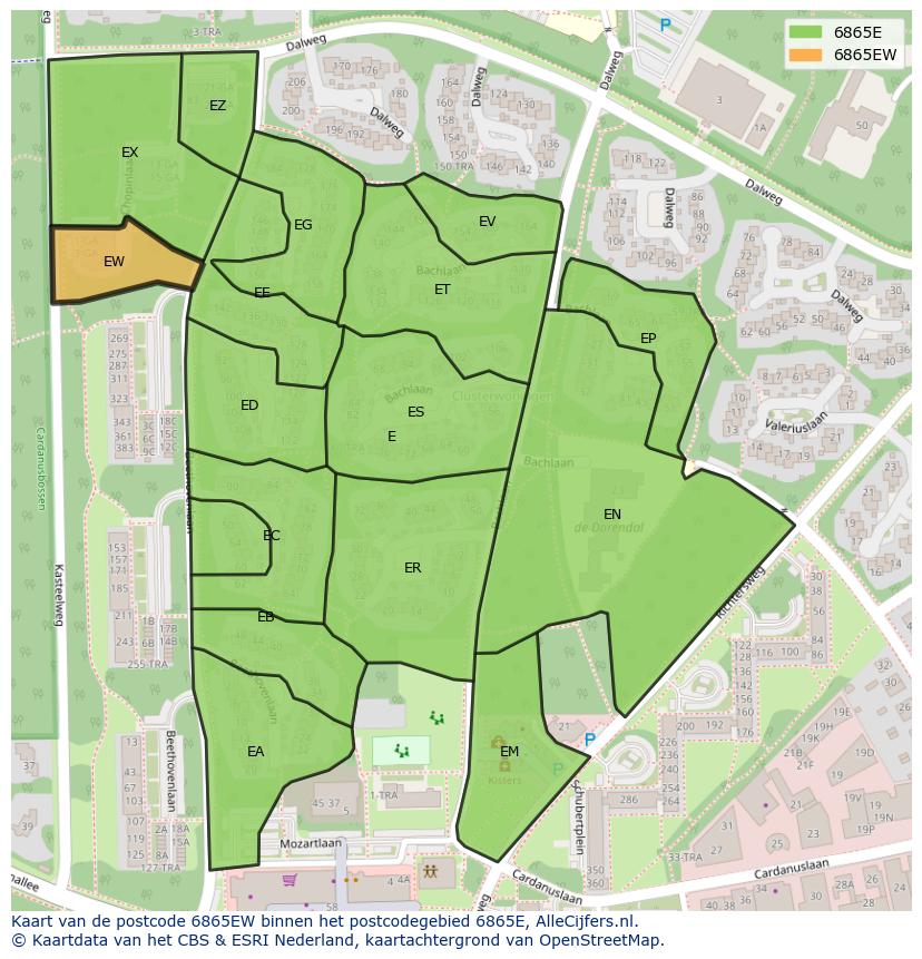 Afbeelding van het postcodegebied 6865 EW op de kaart.