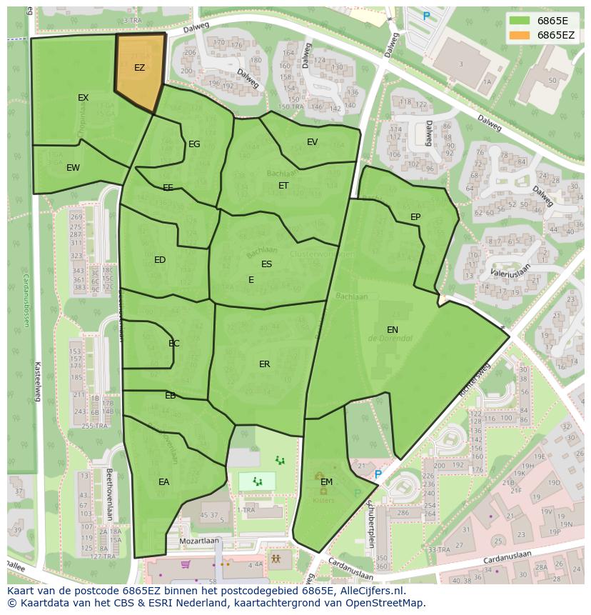 Afbeelding van het postcodegebied 6865 EZ op de kaart.