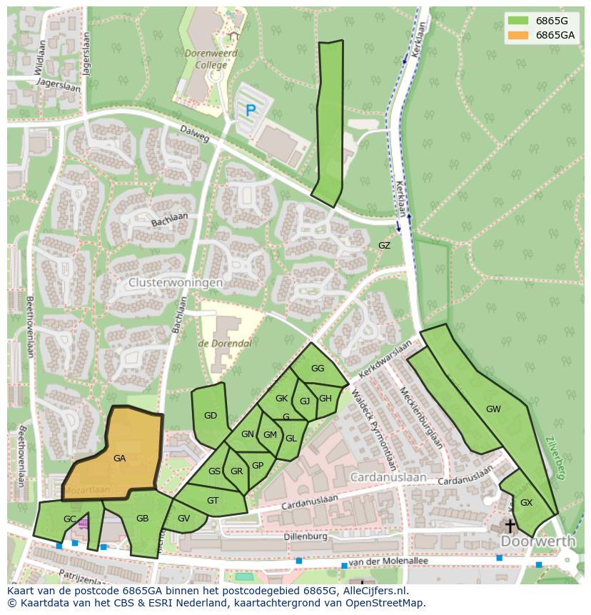 Afbeelding van het postcodegebied 6865 GA op de kaart.