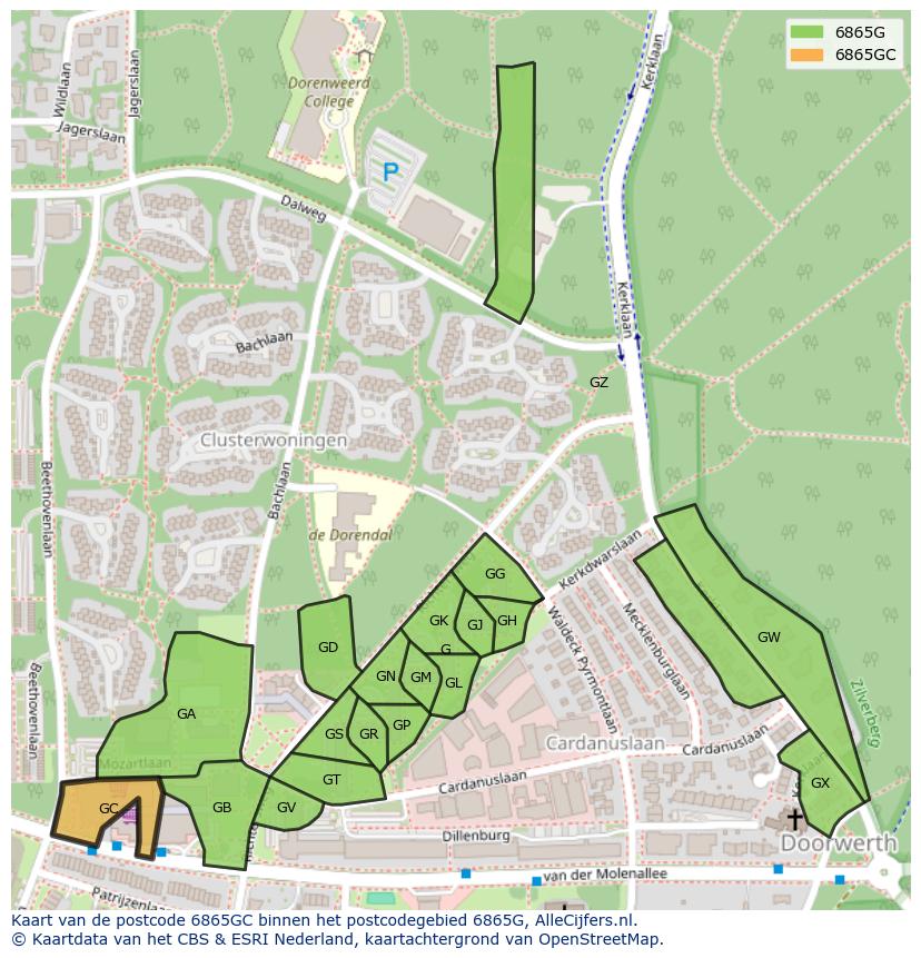 Afbeelding van het postcodegebied 6865 GC op de kaart.