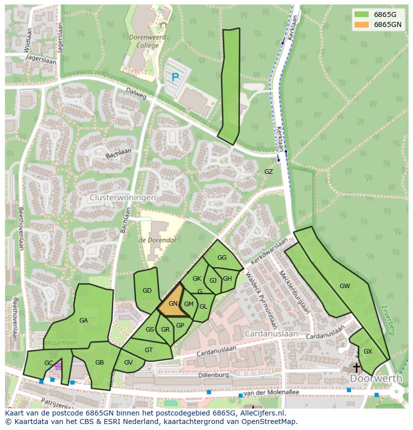 Afbeelding van het postcodegebied 6865 GN op de kaart.