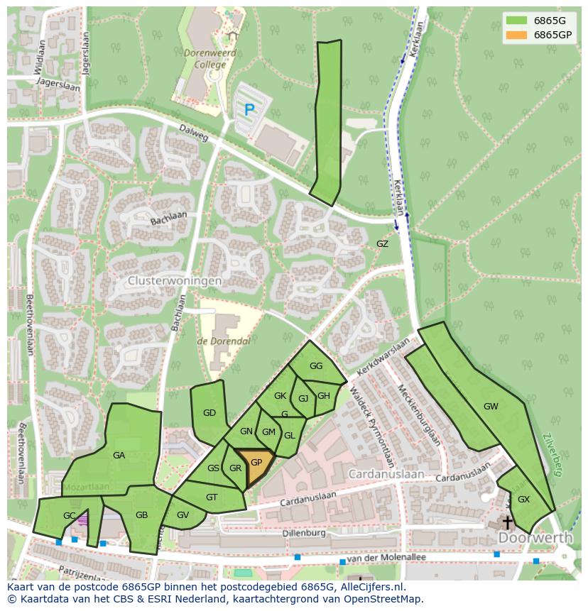 Afbeelding van het postcodegebied 6865 GP op de kaart.