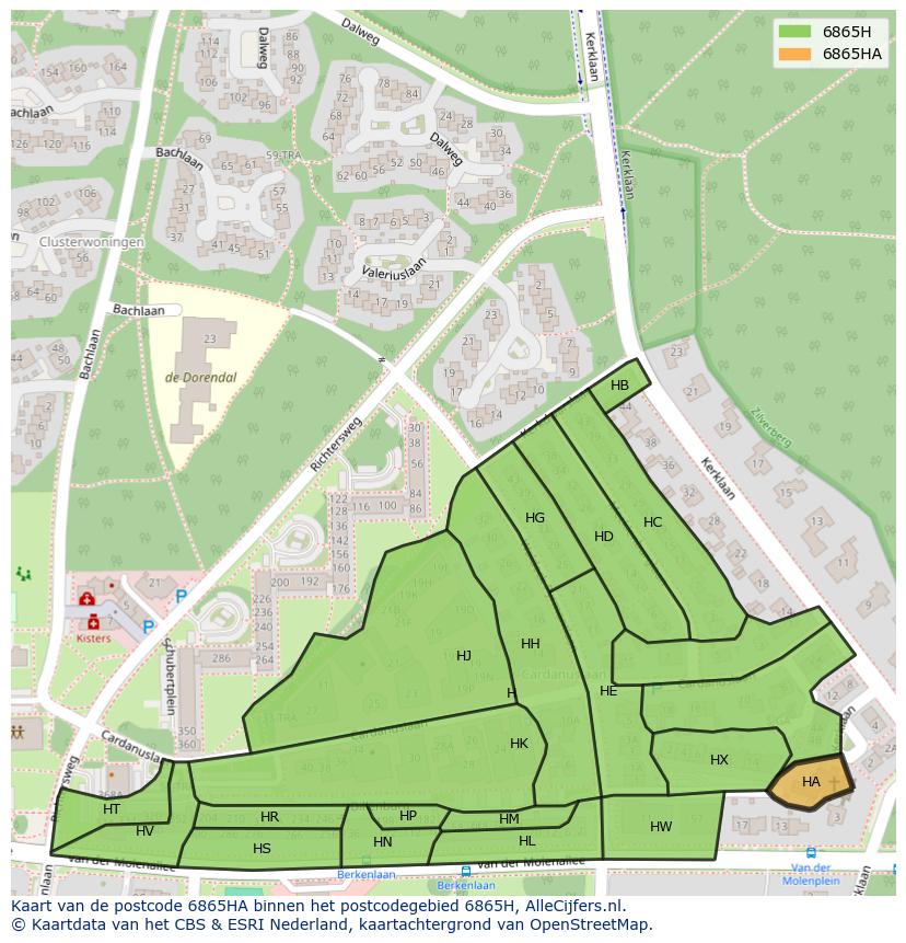 Afbeelding van het postcodegebied 6865 HA op de kaart.