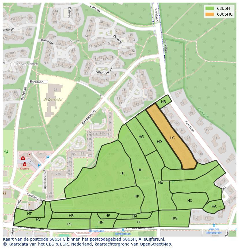Afbeelding van het postcodegebied 6865 HC op de kaart.
