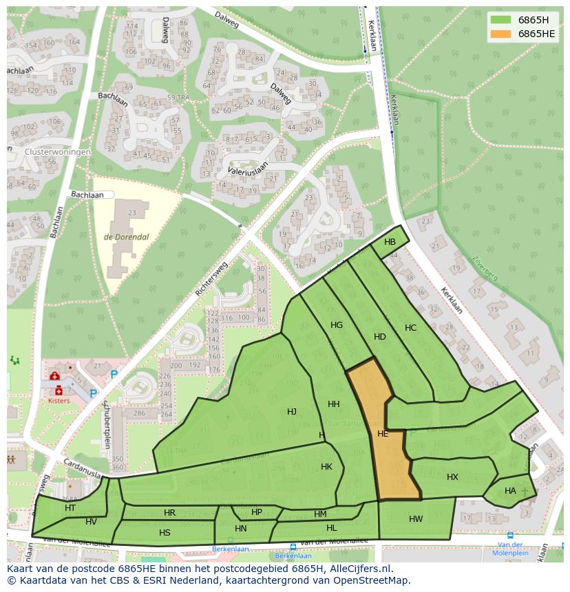 Afbeelding van het postcodegebied 6865 HE op de kaart.