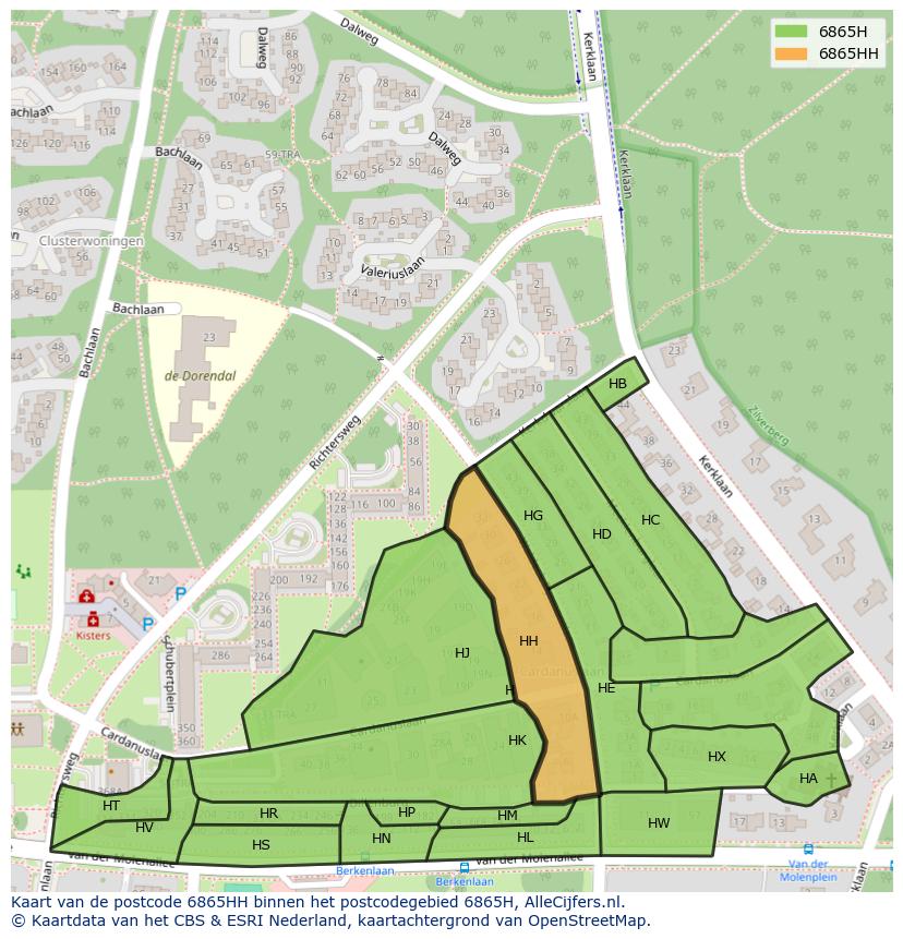 Afbeelding van het postcodegebied 6865 HH op de kaart.