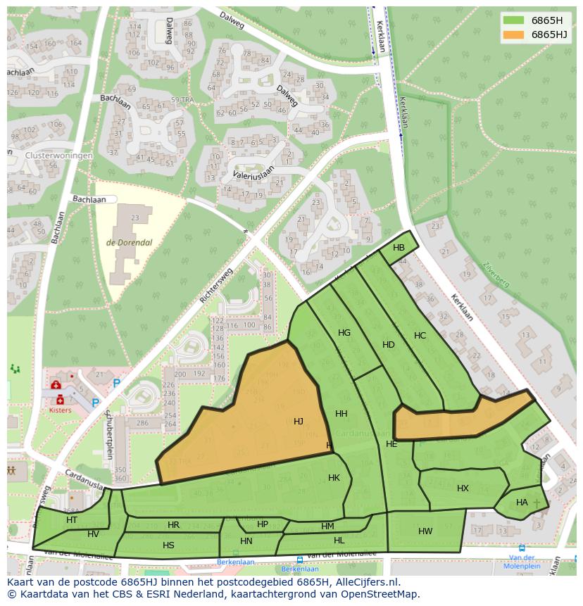 Afbeelding van het postcodegebied 6865 HJ op de kaart.