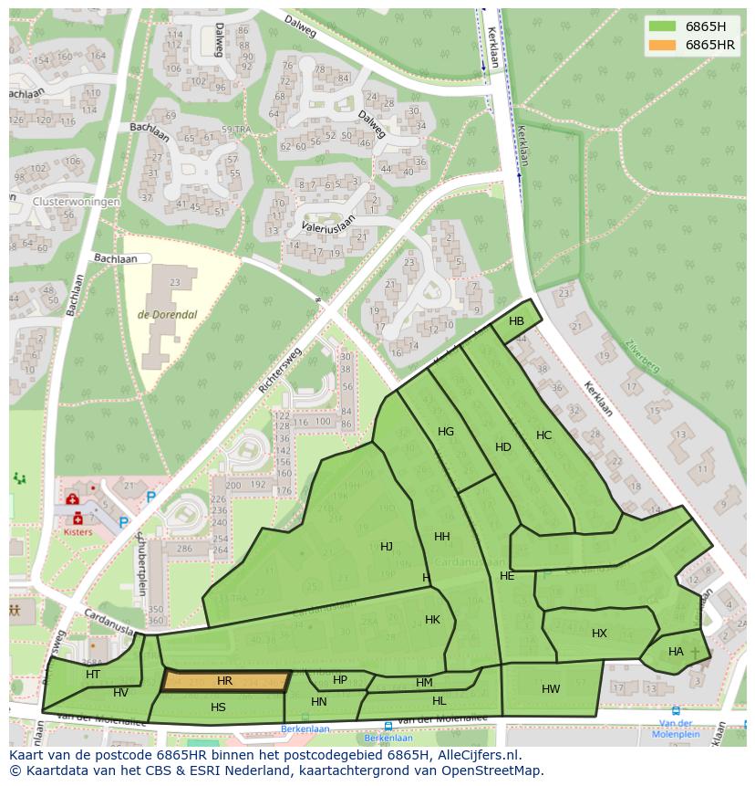 Afbeelding van het postcodegebied 6865 HR op de kaart.