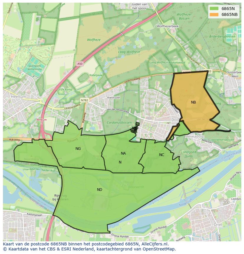 Afbeelding van het postcodegebied 6865 NB op de kaart.