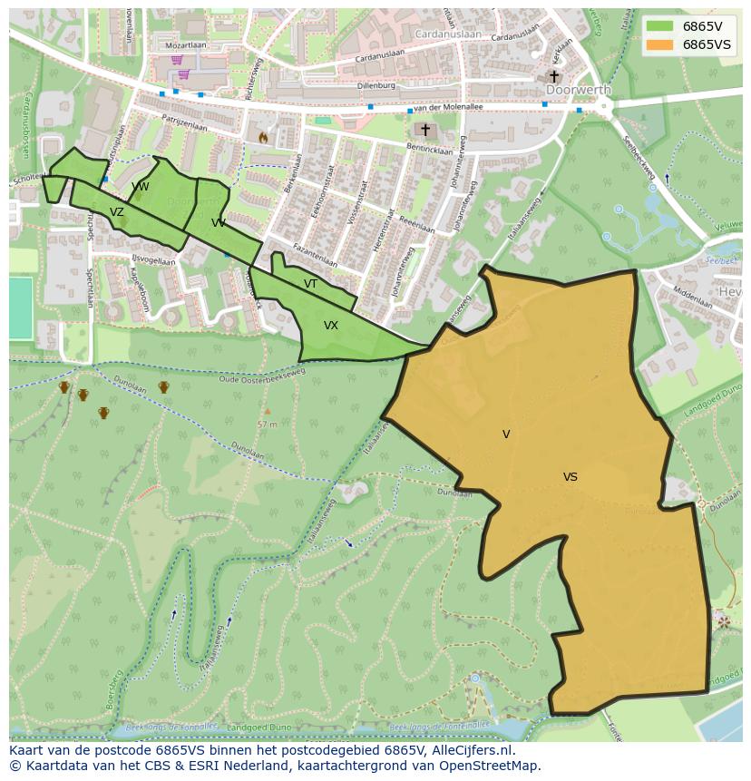 Afbeelding van het postcodegebied 6865 VS op de kaart.