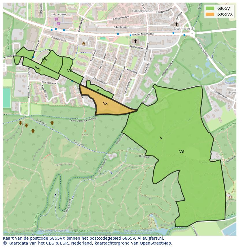 Afbeelding van het postcodegebied 6865 VX op de kaart.