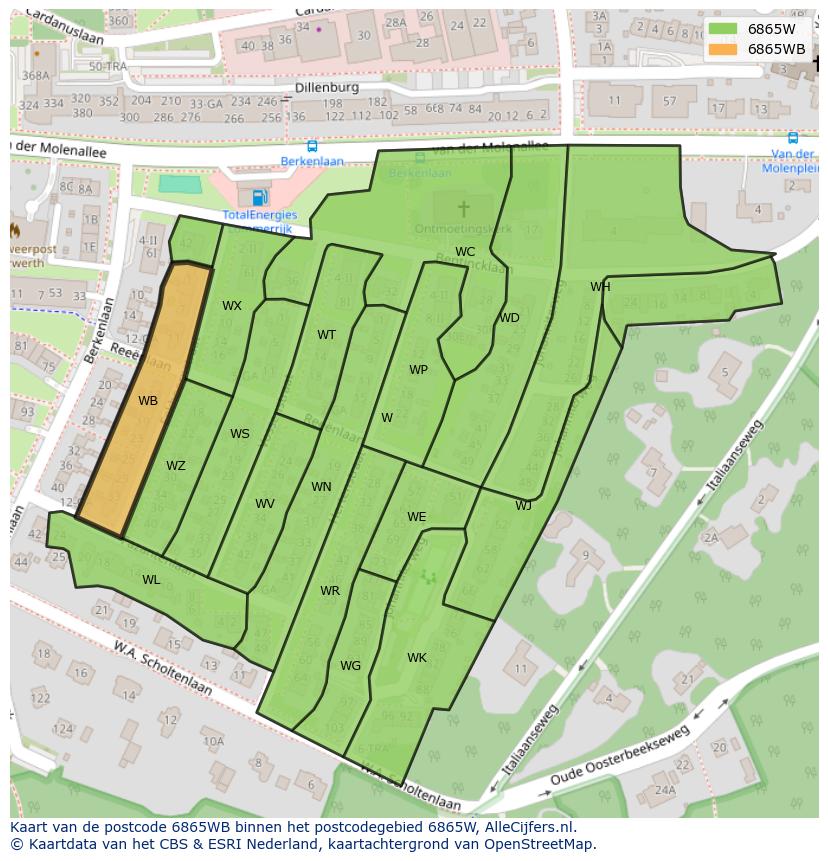 Afbeelding van het postcodegebied 6865 WB op de kaart.