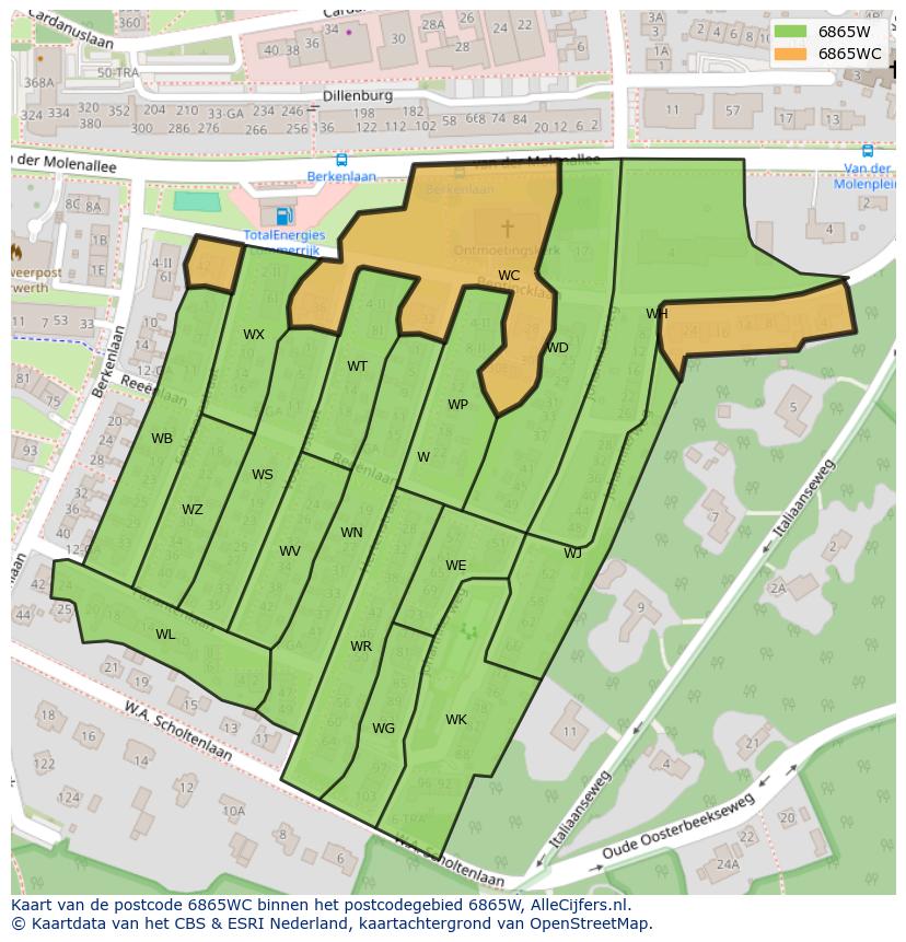 Afbeelding van het postcodegebied 6865 WC op de kaart.