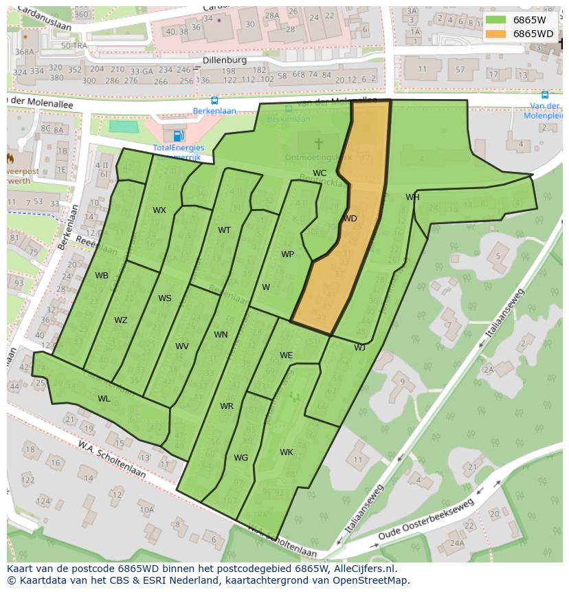 Afbeelding van het postcodegebied 6865 WD op de kaart.