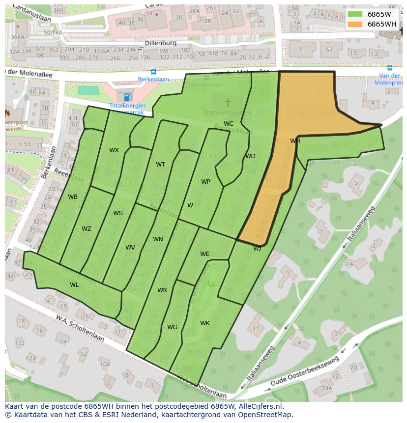 Afbeelding van het postcodegebied 6865 WH op de kaart.