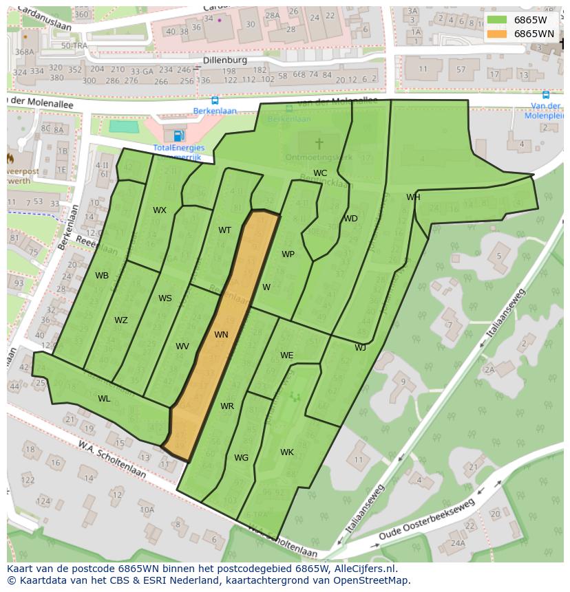 Afbeelding van het postcodegebied 6865 WN op de kaart.
