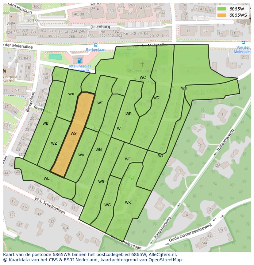 Afbeelding van het postcodegebied 6865 WS op de kaart.