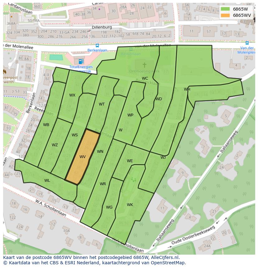 Afbeelding van het postcodegebied 6865 WV op de kaart.
