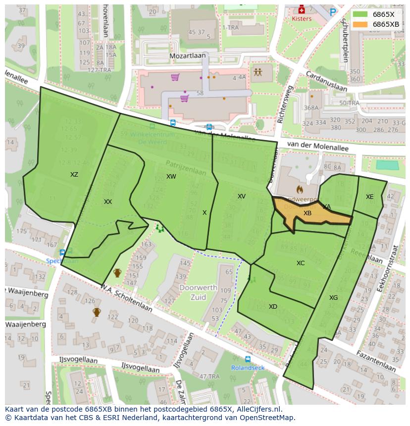 Afbeelding van het postcodegebied 6865 XB op de kaart.
